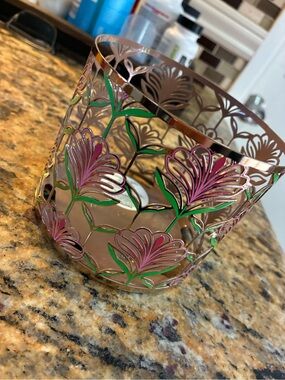 Floral Rose Gold Cutout Candle Holder - Pink & Green Accents